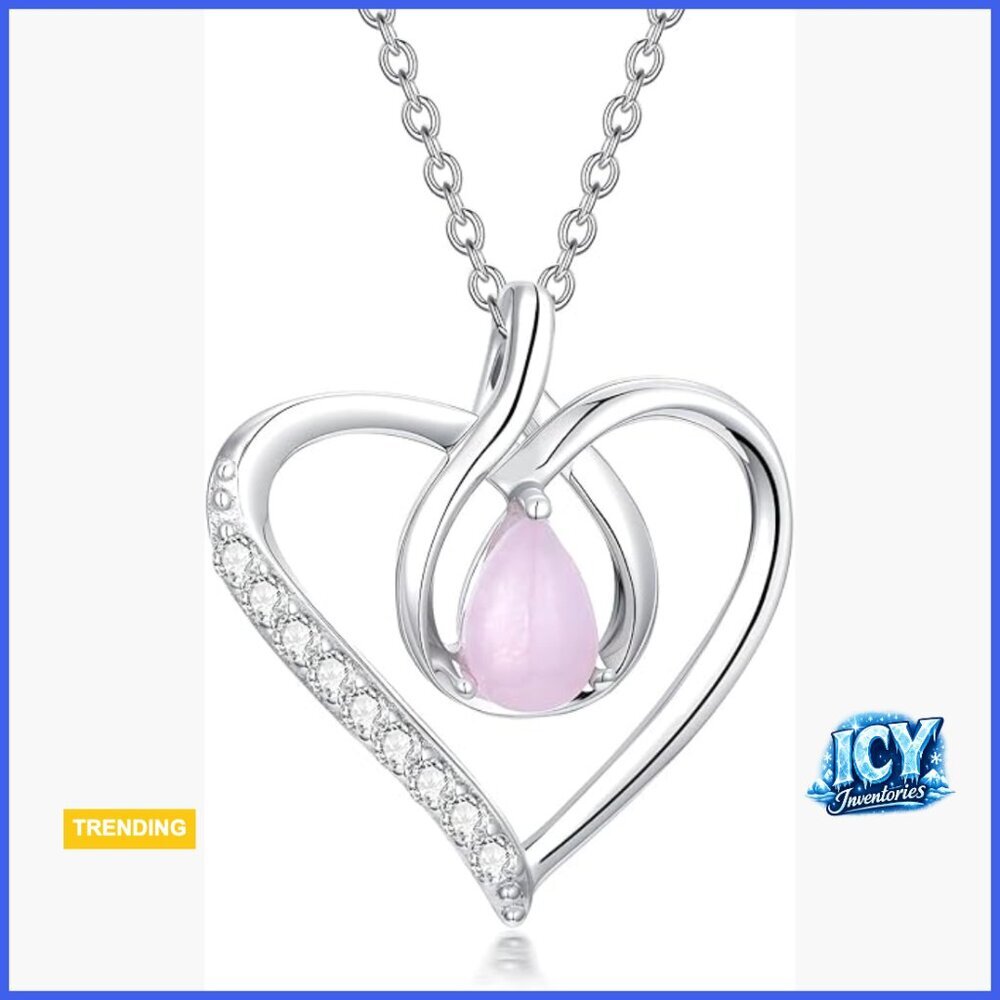 S925 Sterling Silver Heart Pendant Necklace with Rose Quartz Stone